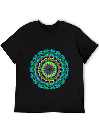 Vibrant Geometric Mandala Black T-Shirt