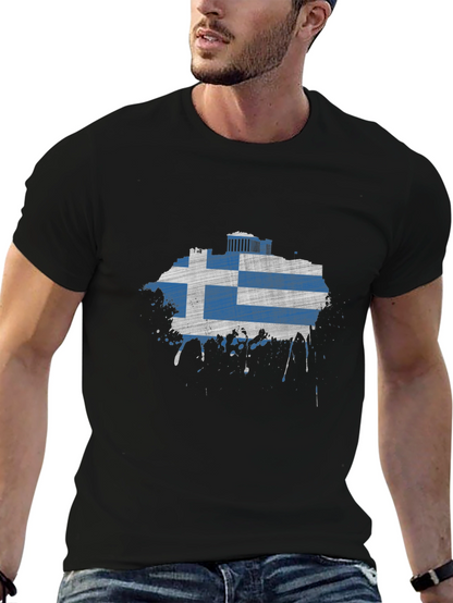 Greek Flag T-Shirt - Distressed Grunge Style