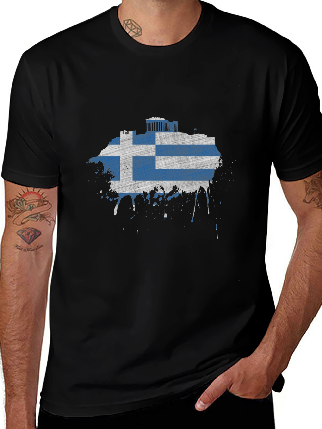 Greek Flag T-Shirt - Distressed Grunge Style