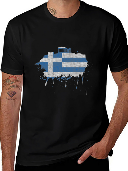 Greek Flag T-Shirt - Distressed Grunge Style