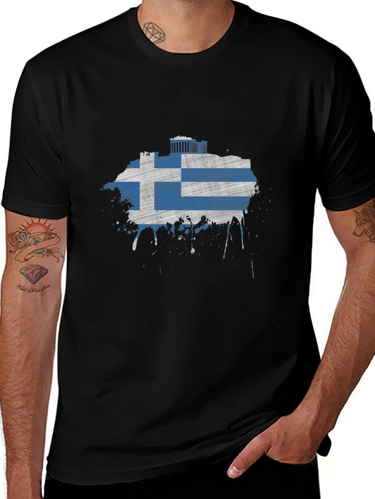 Greek Flag T-Shirt - Distressed Grunge Style