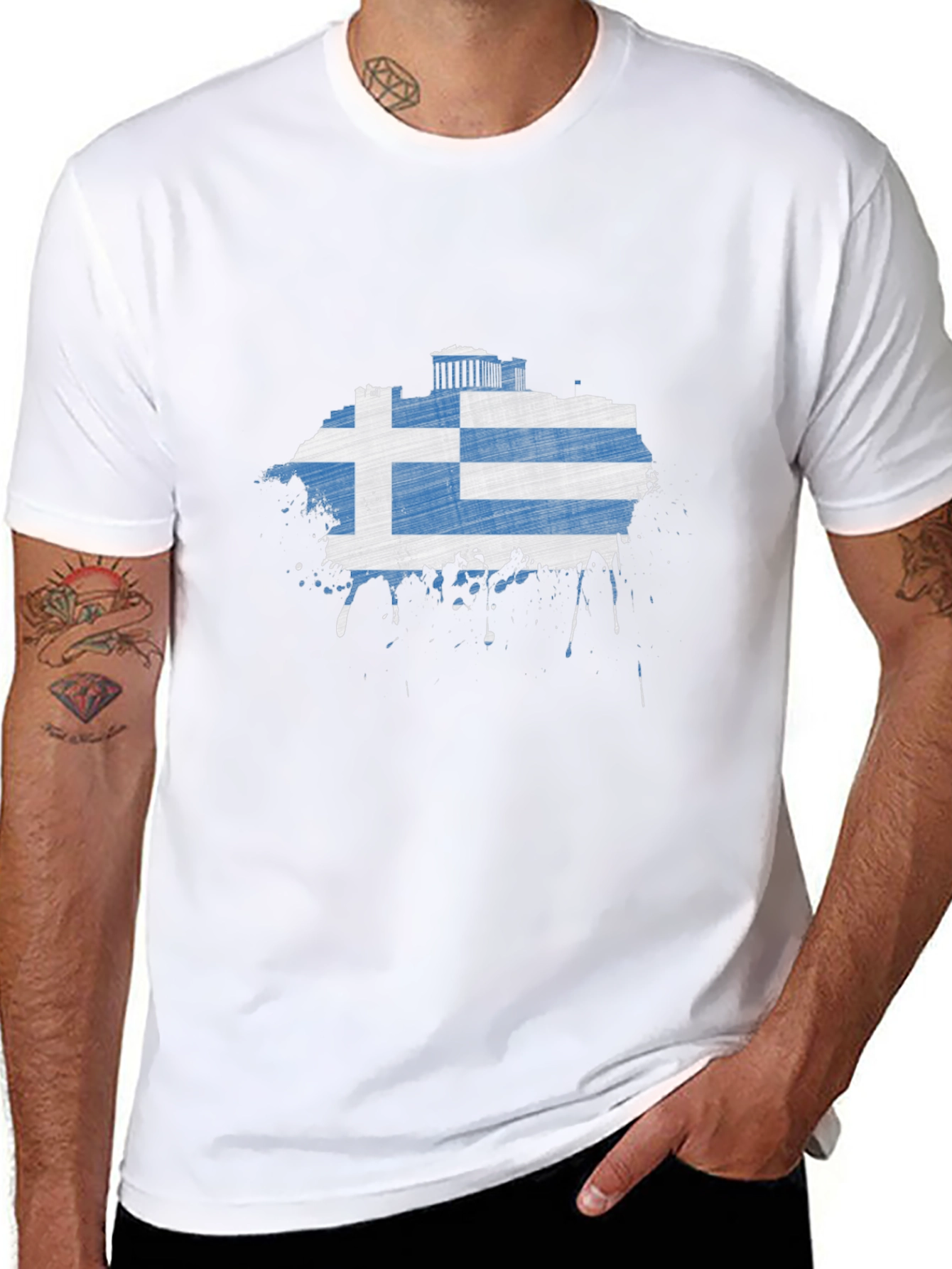 Greek Flag T-Shirt - Distressed Grunge Style