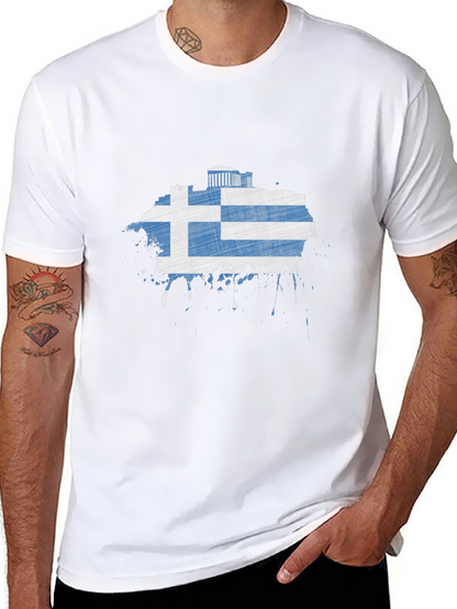Greek Flag T-Shirt - Distressed Grunge Style