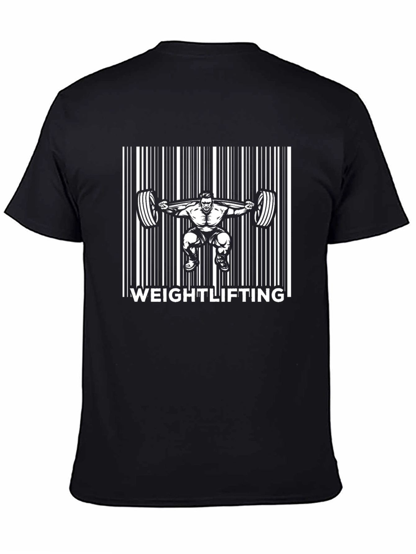 Weightlifting Barcode Design Black T-Shirt