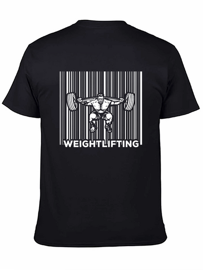 Weightlifting Barcode Design Black T-Shirt