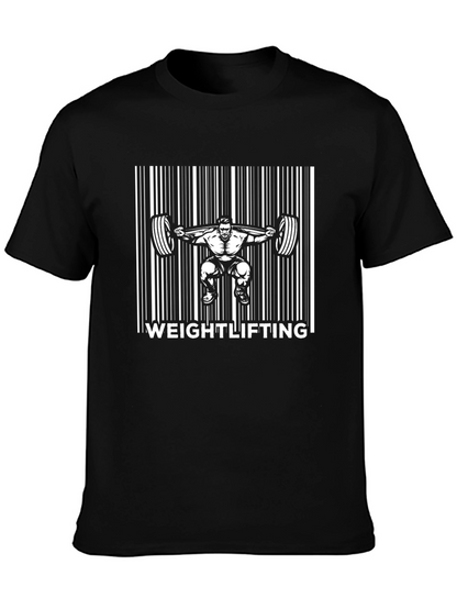 Weightlifting Barcode Design Black T-Shirt