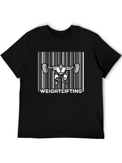 Weightlifting Barcode Design Black T-Shirt