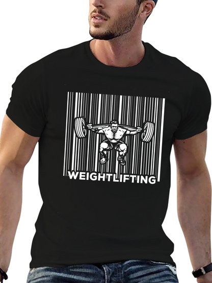 Weightlifting Barcode Design Black T-Shirt