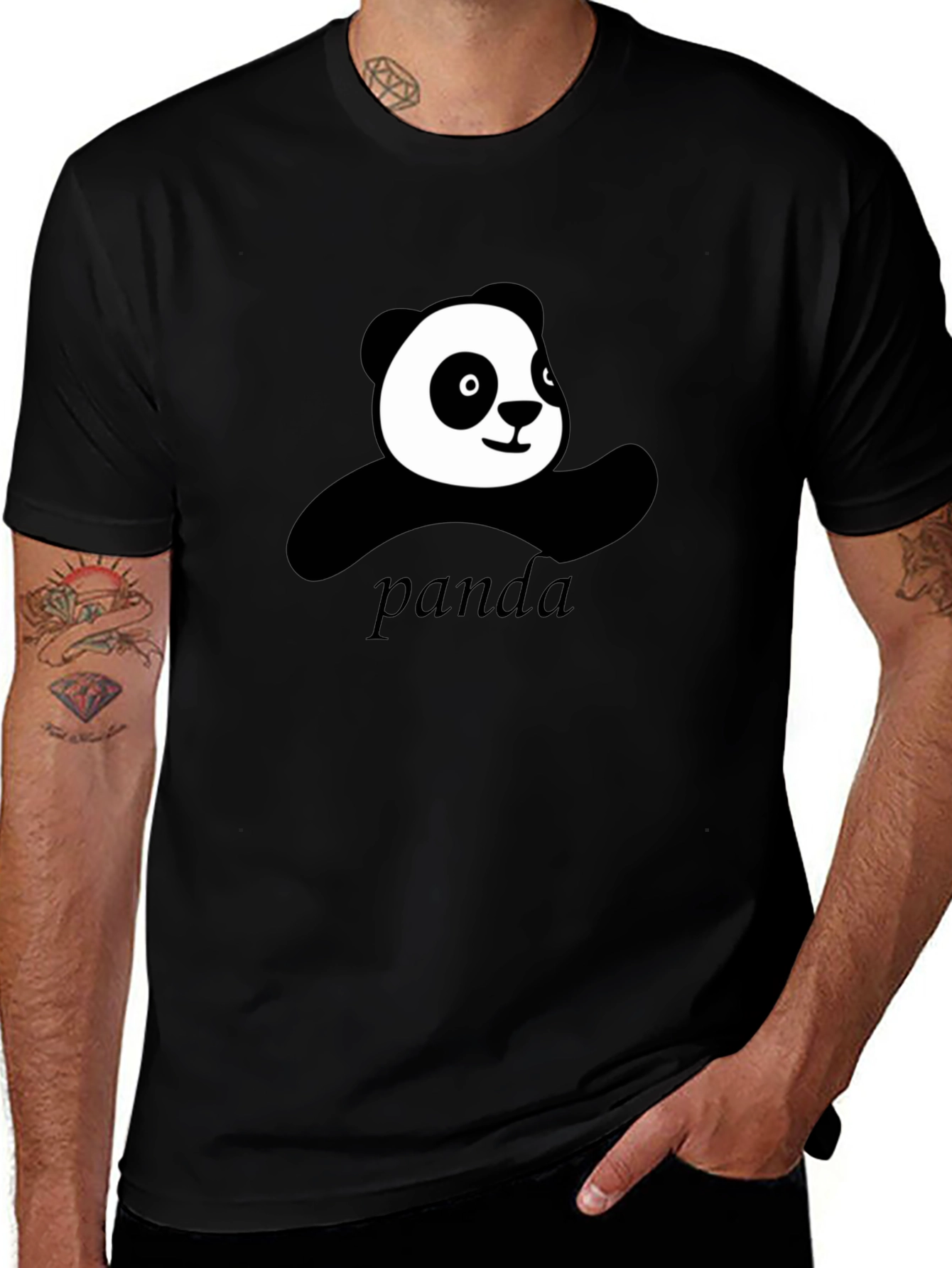 Cute Panda Graphic Black T-Shirt