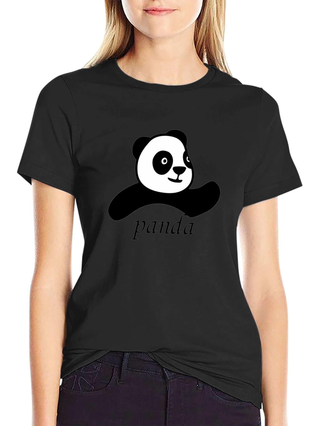 Cute Panda Graphic Black T-Shirt