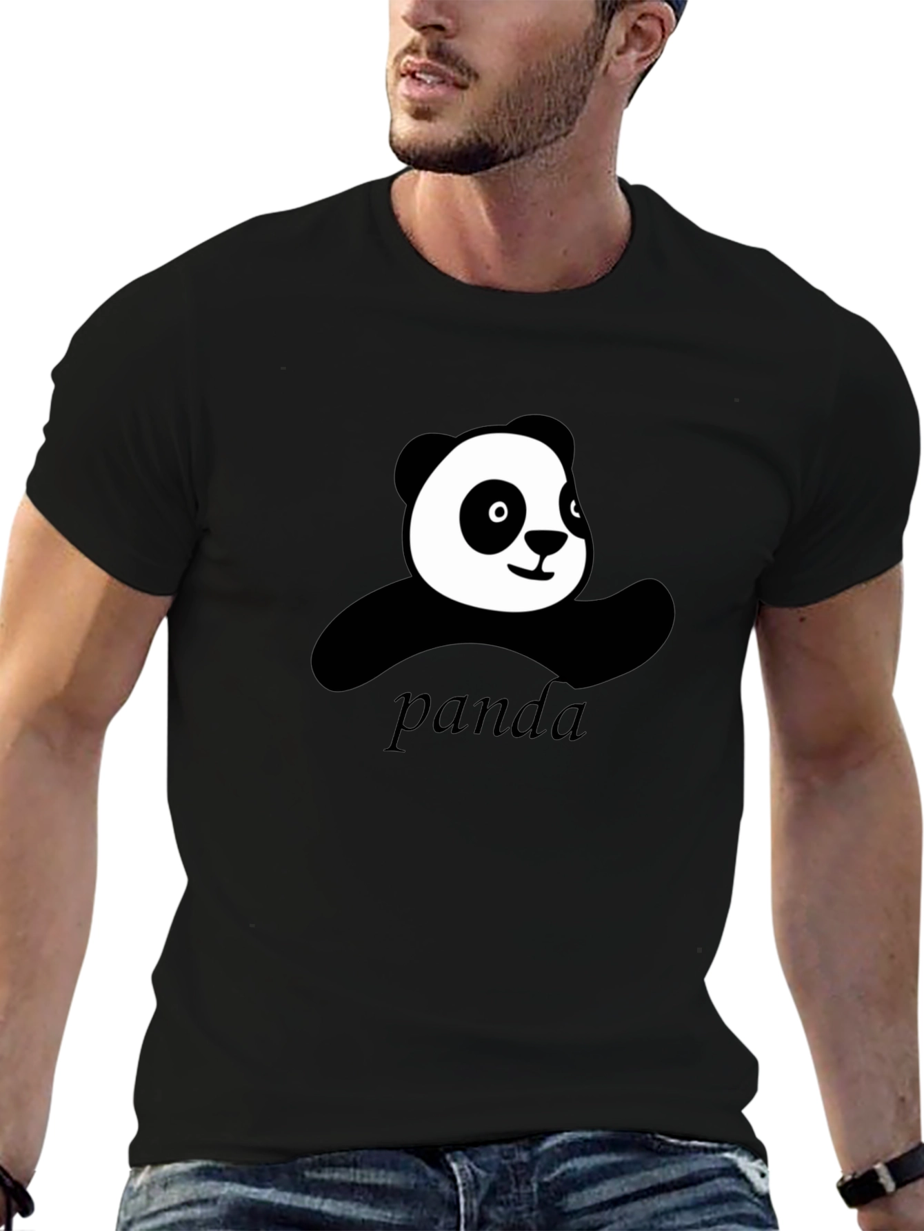 Cute Panda Graphic Black T-Shirt