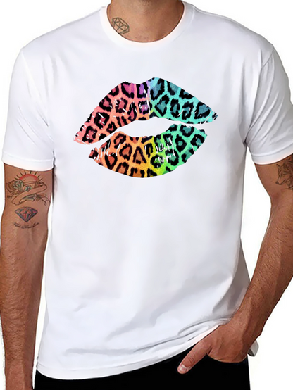 Leopard Print Lips Graphic Tee - Mens Black T-Shirt