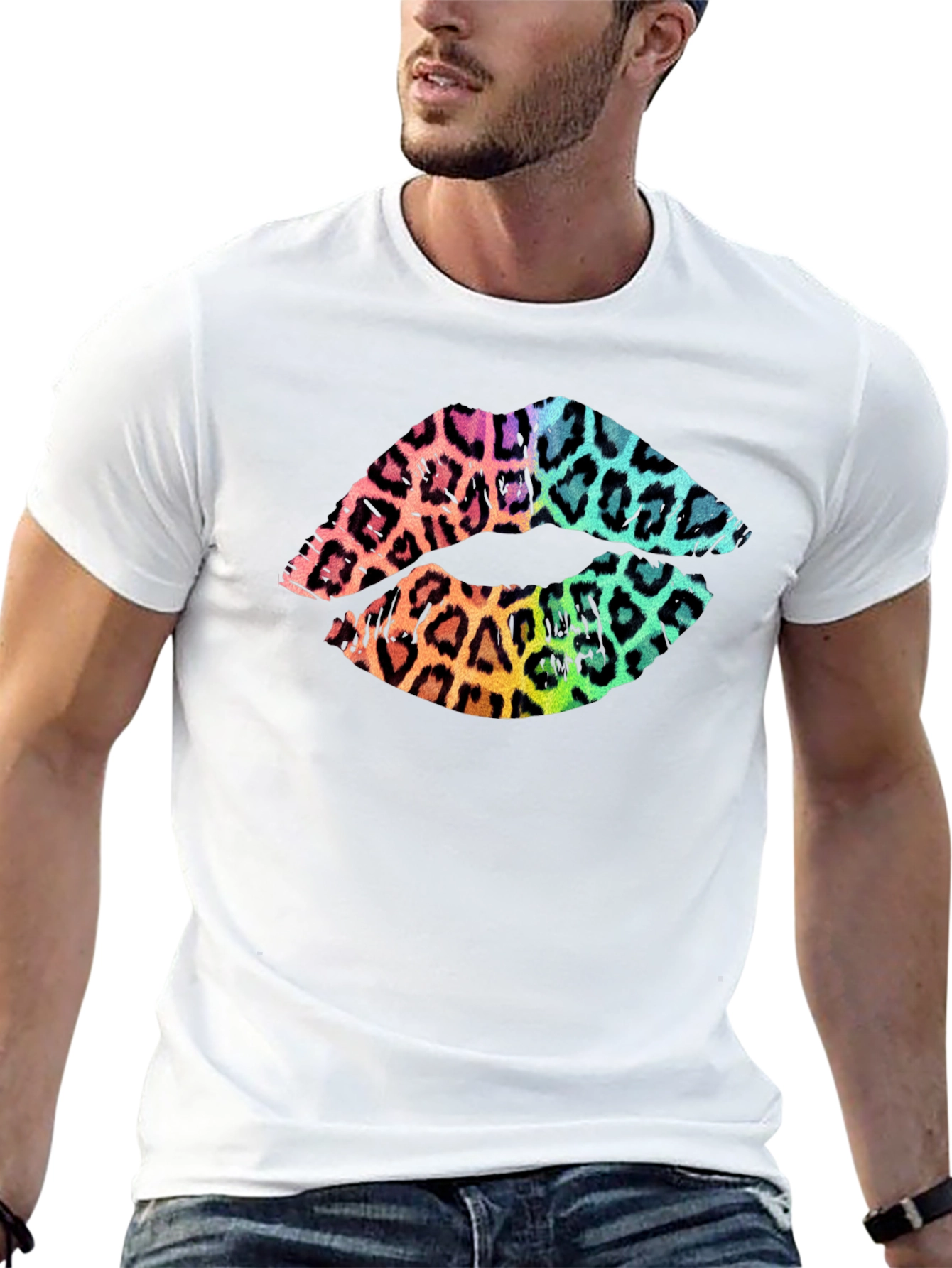 Leopard Print Lips Graphic Tee - Mens Black T-Shirt