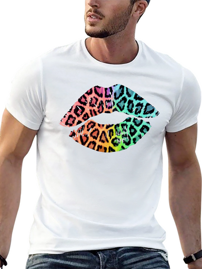 Leopard Print Lips Graphic Tee - Mens Black T-Shirt
