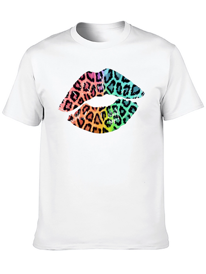 Leopard Print Lips Graphic Tee - Mens Black T-Shirt