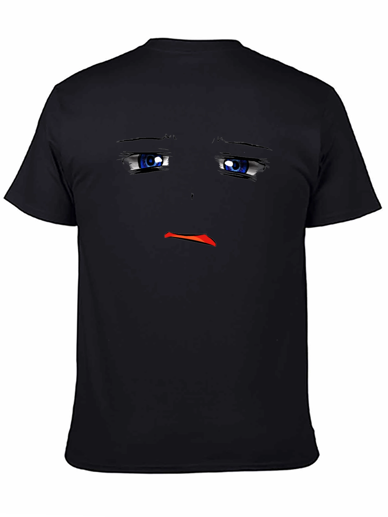 Sad Anime Face Black T-Shirt Graphic Tee