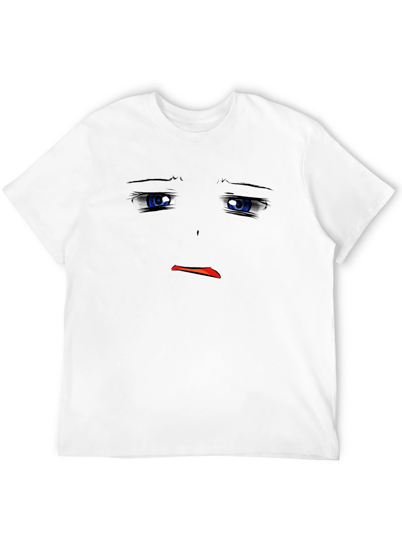 Sad Anime Face Black T-Shirt Graphic Tee