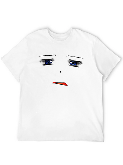 Sad Anime Face Black T-Shirt Graphic Tee