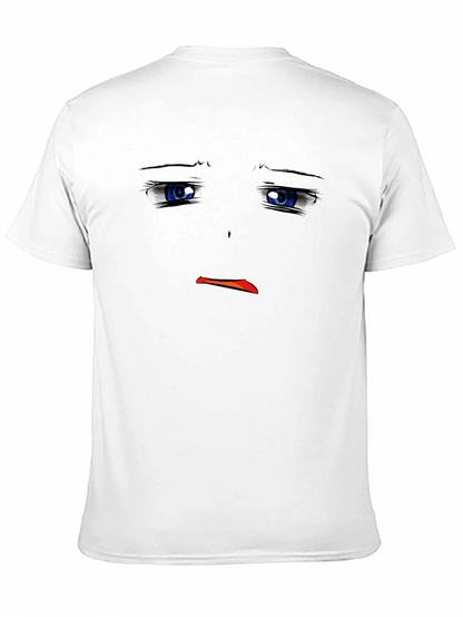 Sad Anime Face Black T-Shirt Graphic Tee