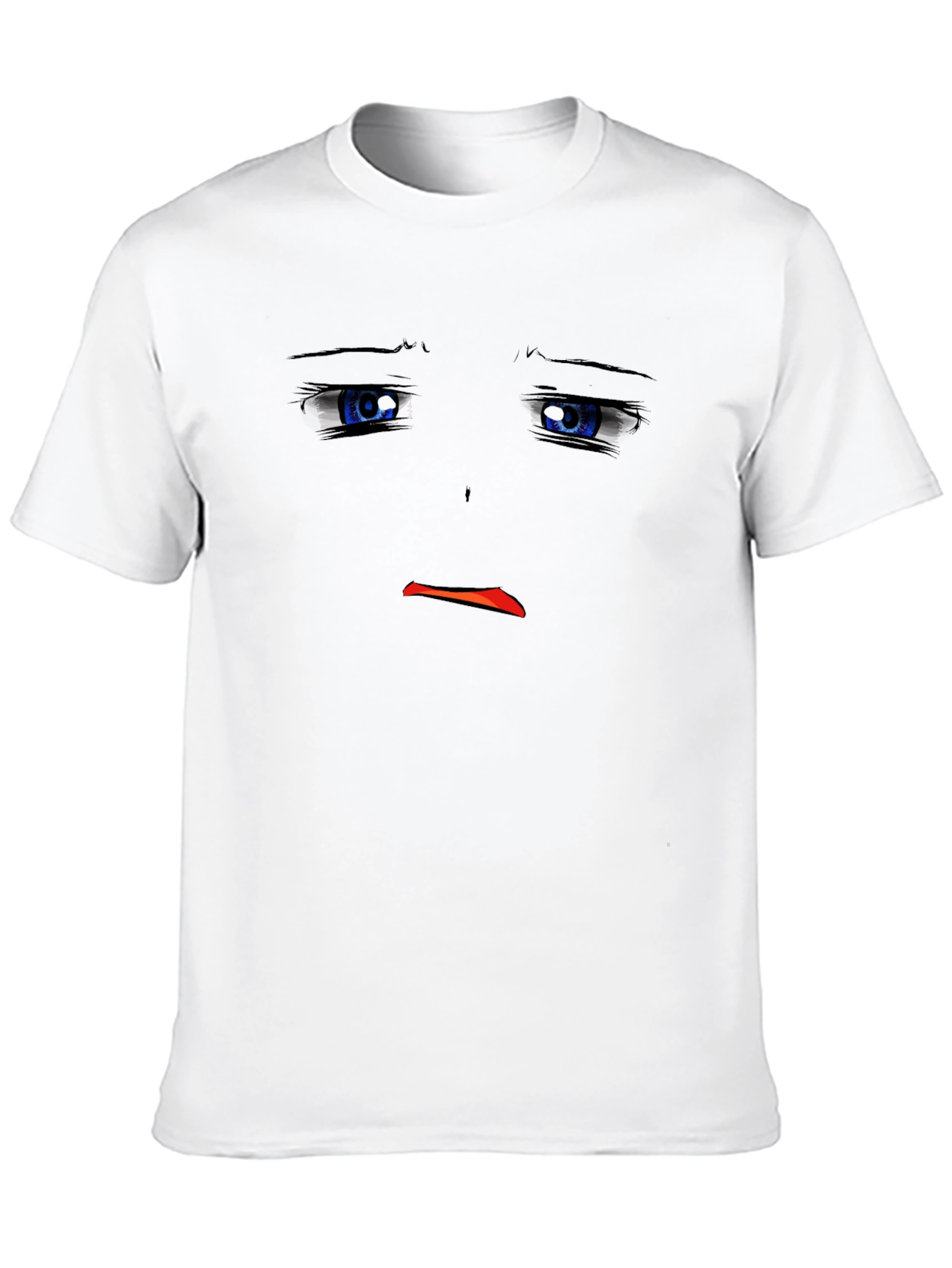 Sad Anime Face Black T-Shirt Graphic Tee