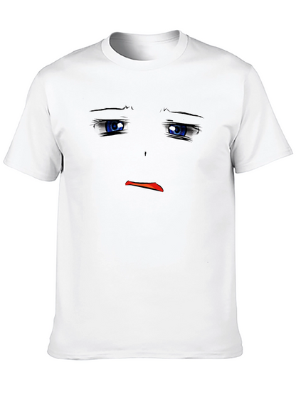 Sad Anime Face Black T-Shirt Graphic Tee
