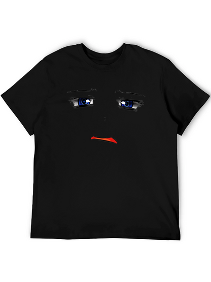Sad Anime Face Black T-Shirt Graphic Tee
