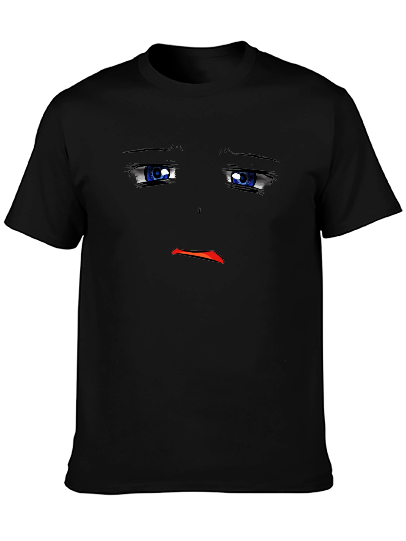 Sad Anime Face Black T-Shirt Graphic Tee