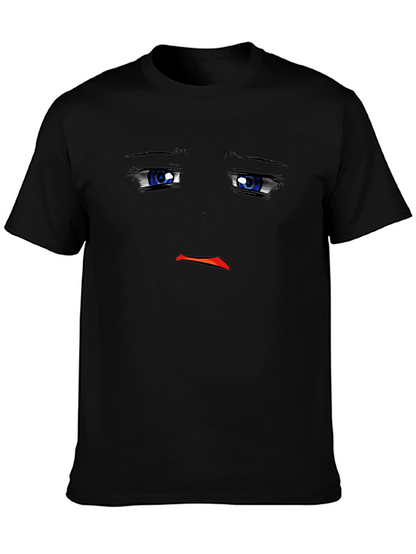 Sad Anime Face Black T-Shirt Graphic Tee