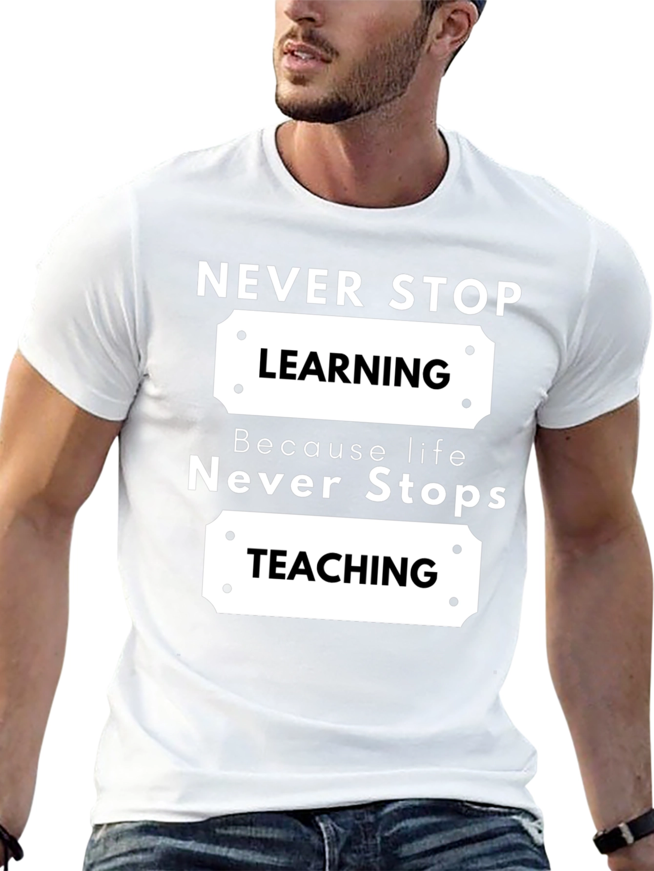 Never Stop Learning Black Graphic T-Shirt