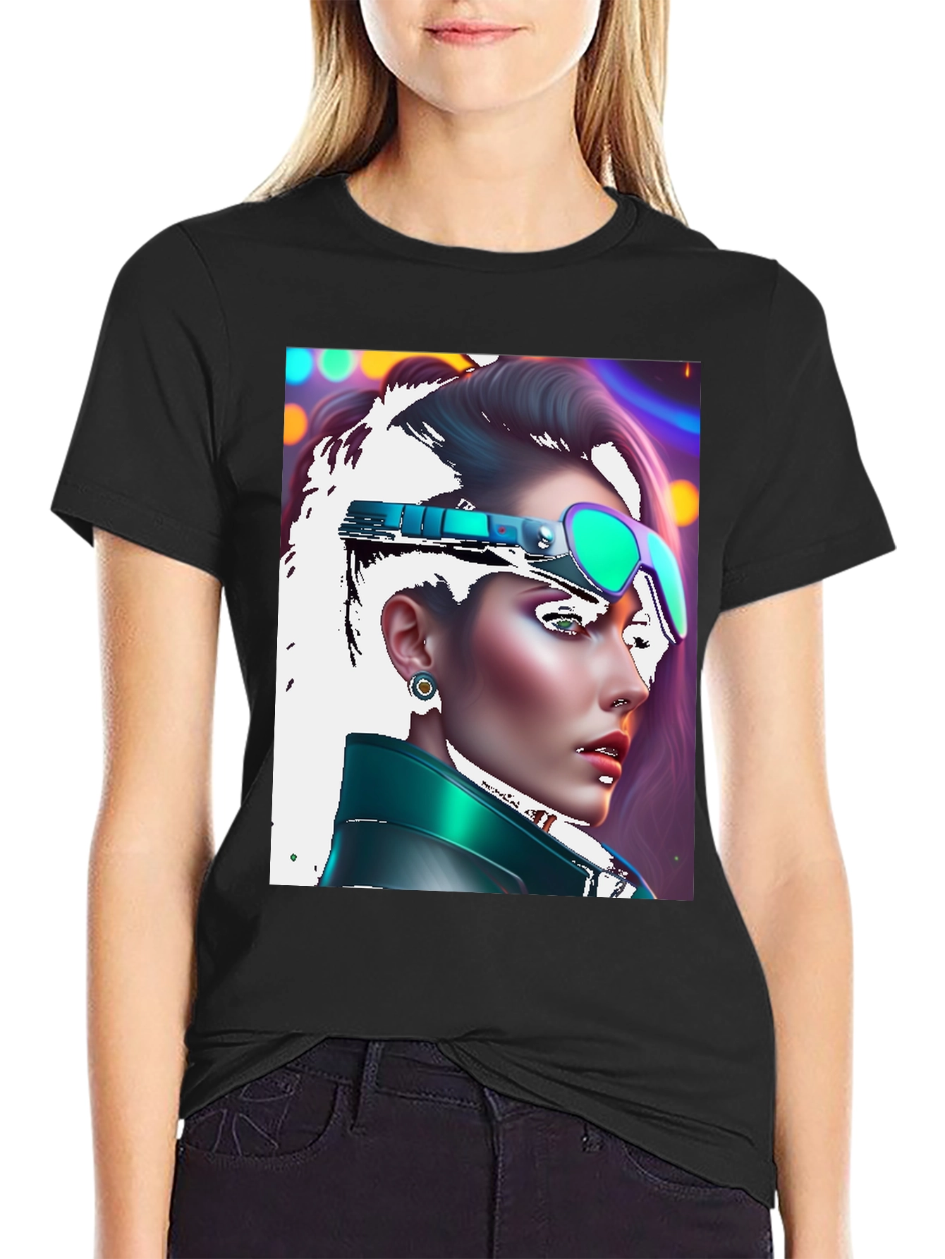 Cyberpunk Woman T-Shirt Black Tee