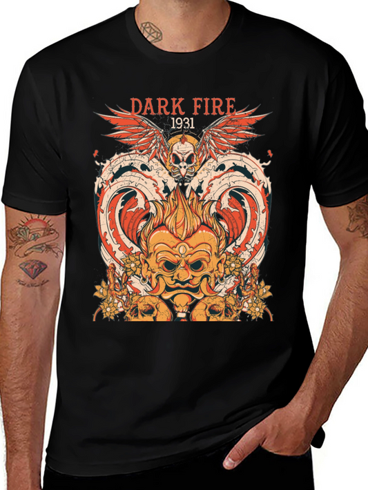 Dark Fire 1931 Graphic Tee - Skull & Wings Design