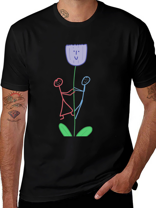 Whimsical Flower T-Shirt - Stick Figure Art