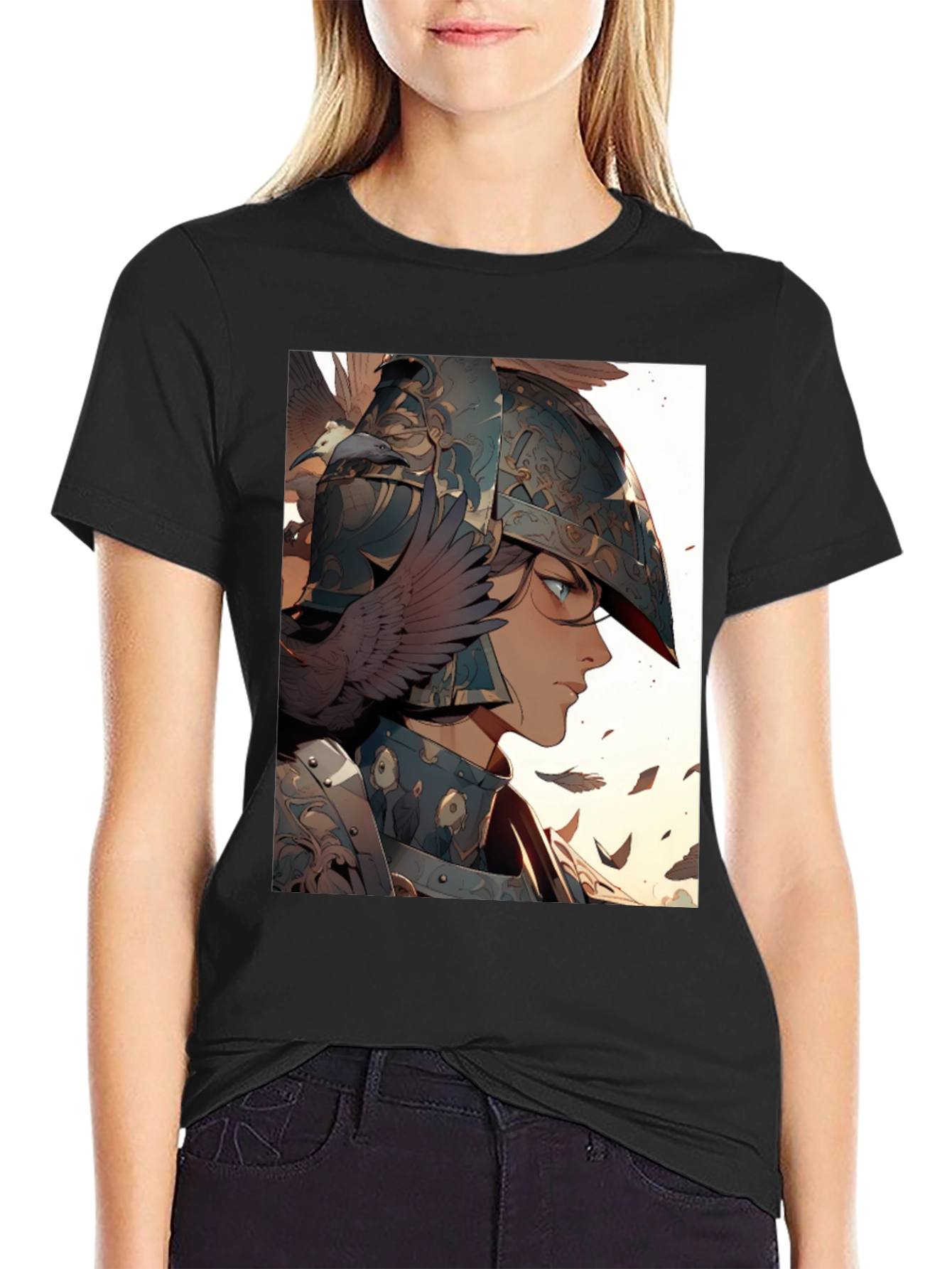 Warrior Woman Graphic Tee - Black Cotton Blend