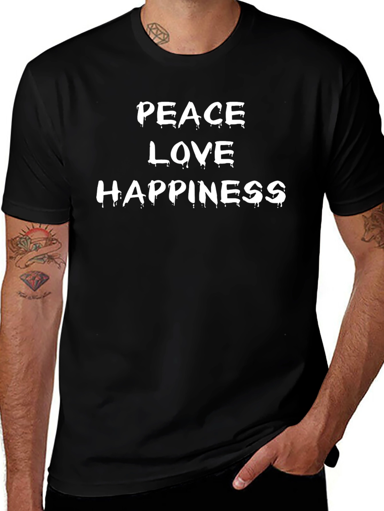 Peace Love Happiness Graphic Tee - Black