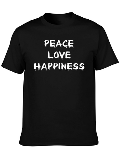 Peace Love Happiness Graphic Tee - Black