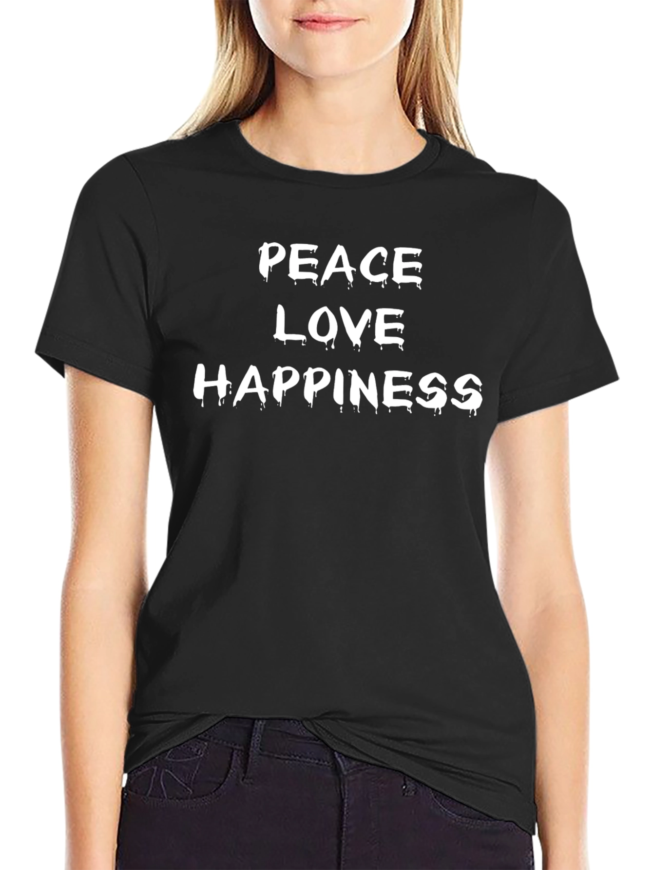 Peace Love Happiness Graphic Tee - Black