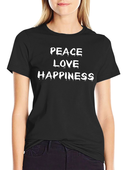 Peace Love Happiness Graphic Tee - Black