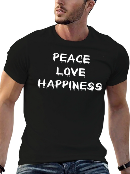 Peace Love Happiness Graphic Tee - Black