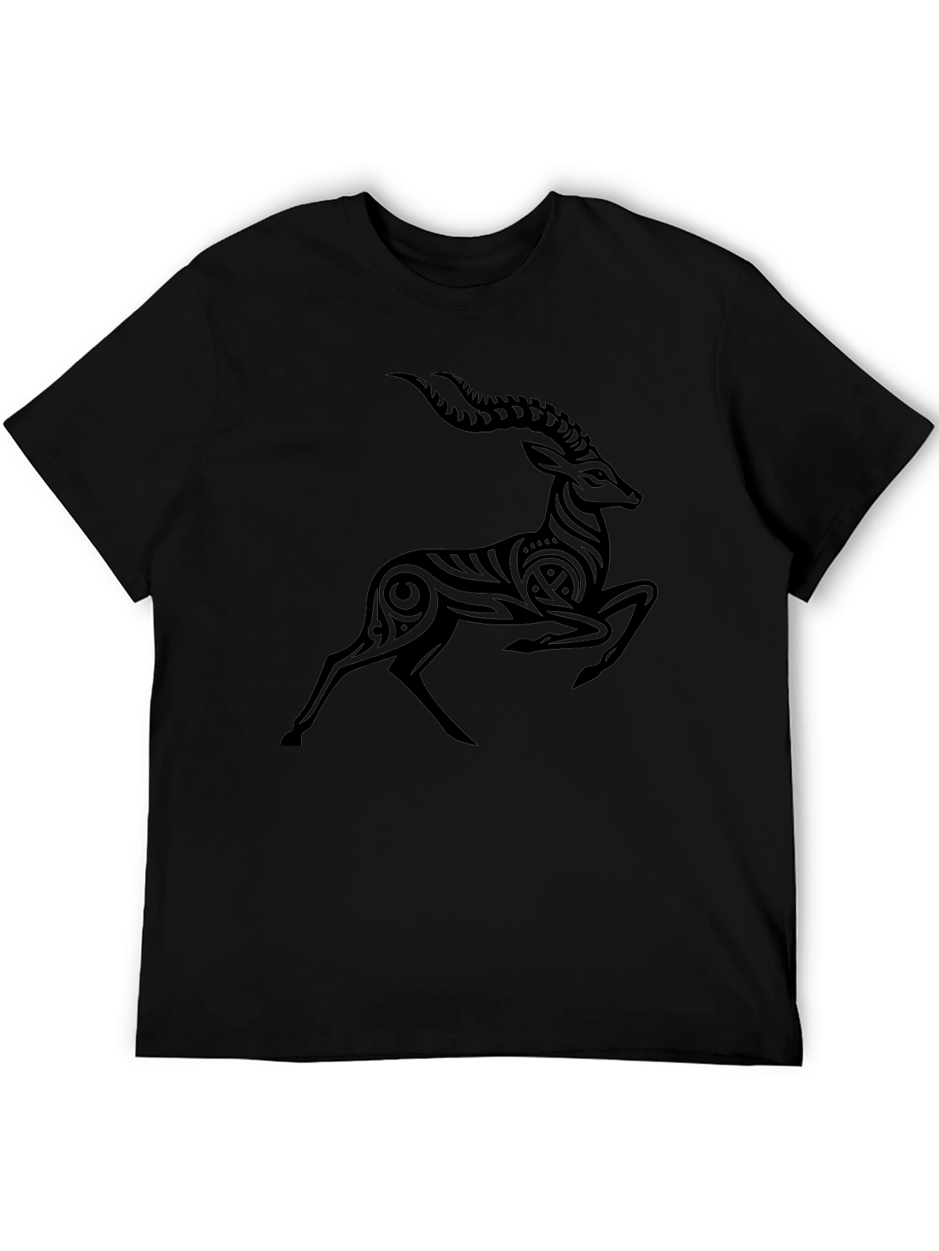 Tribal Antelope Graphic Black T-Shirt