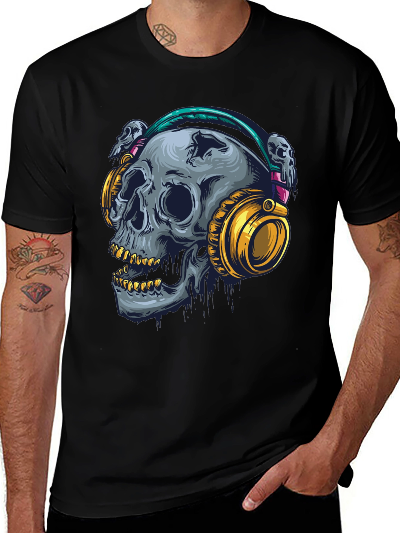 Skull with Headphones Graphic T-Shirt