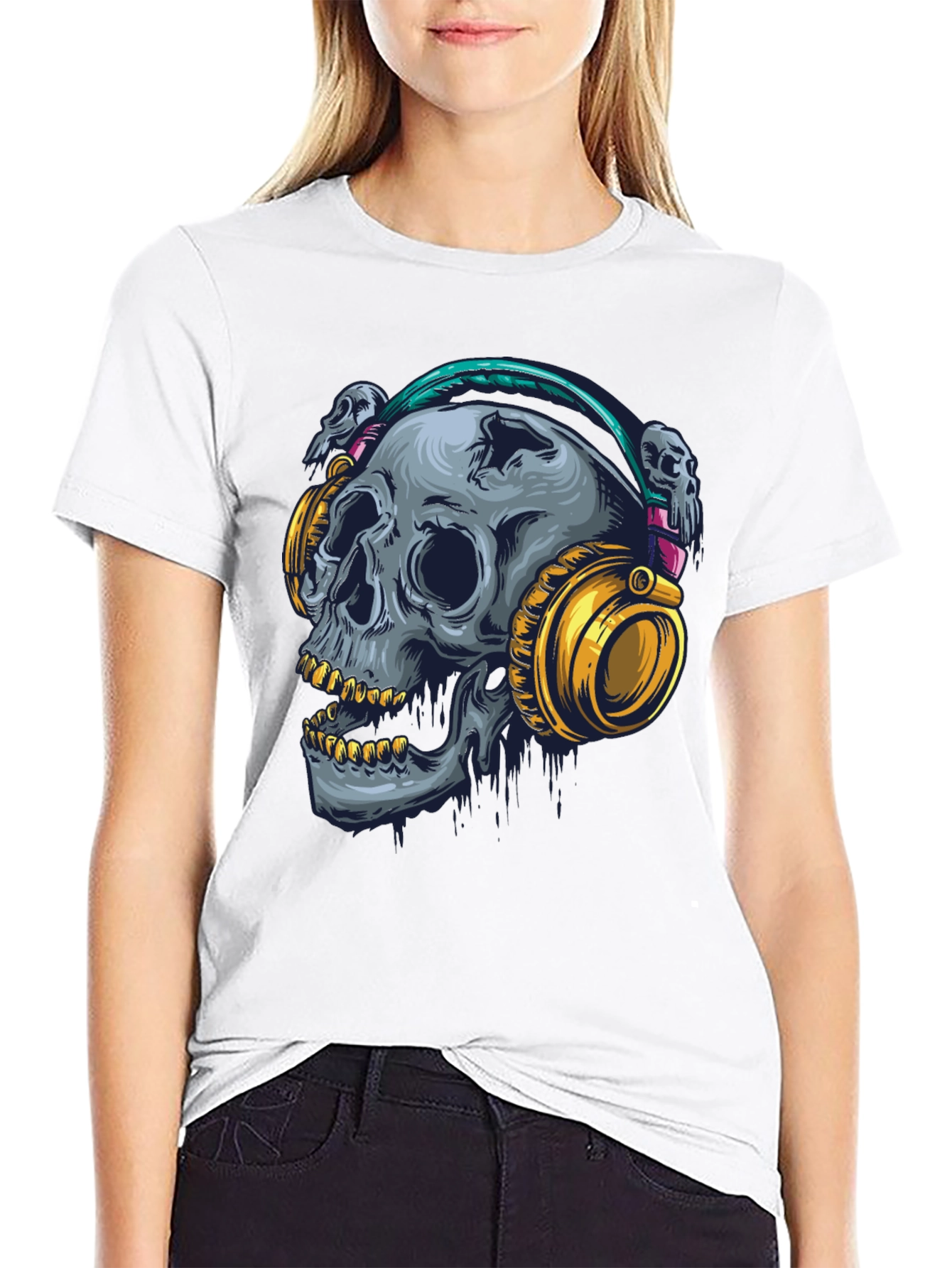 Skull with Headphones Graphic T-Shirt