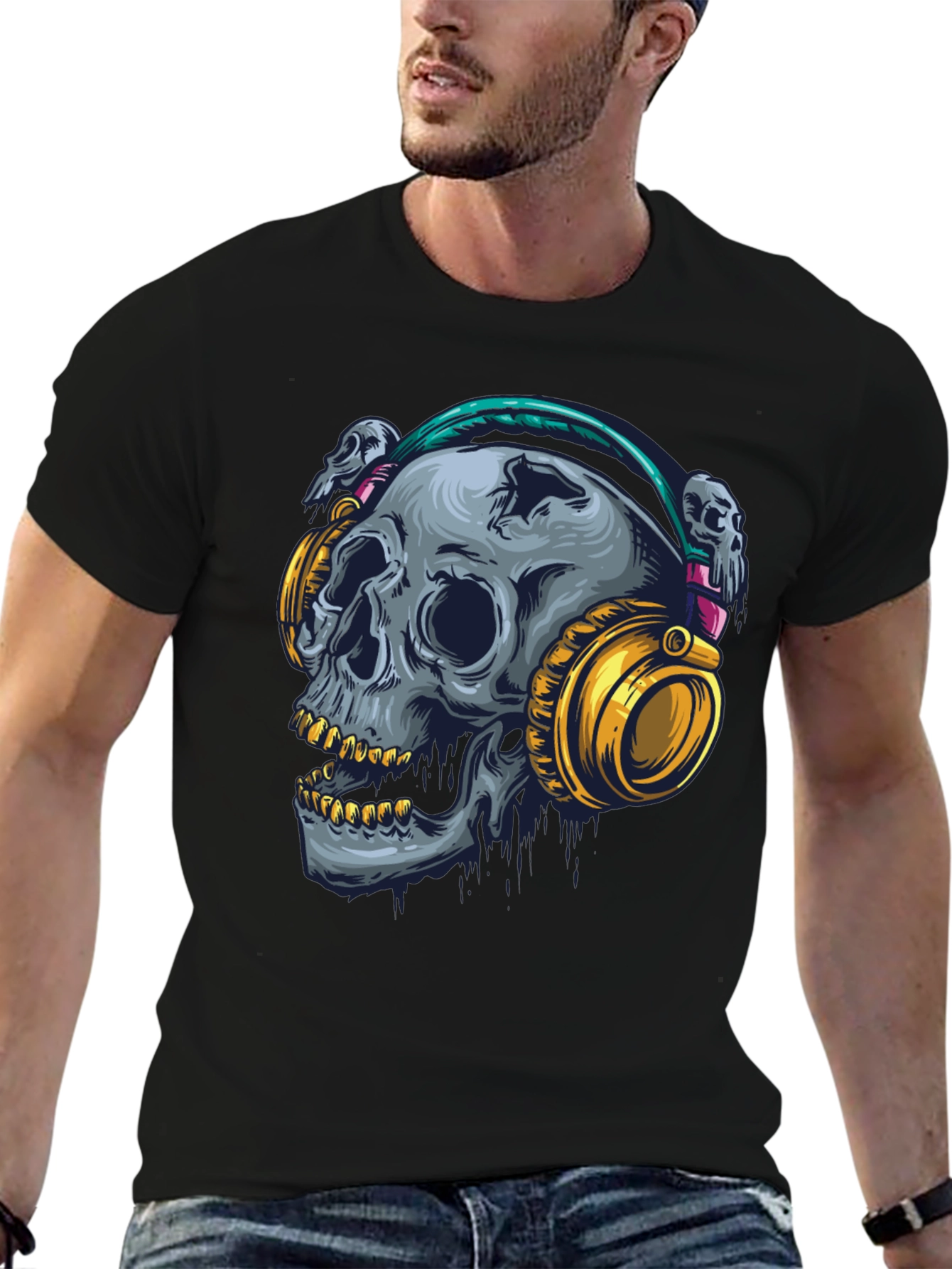 Skull with Headphones Graphic T-Shirt