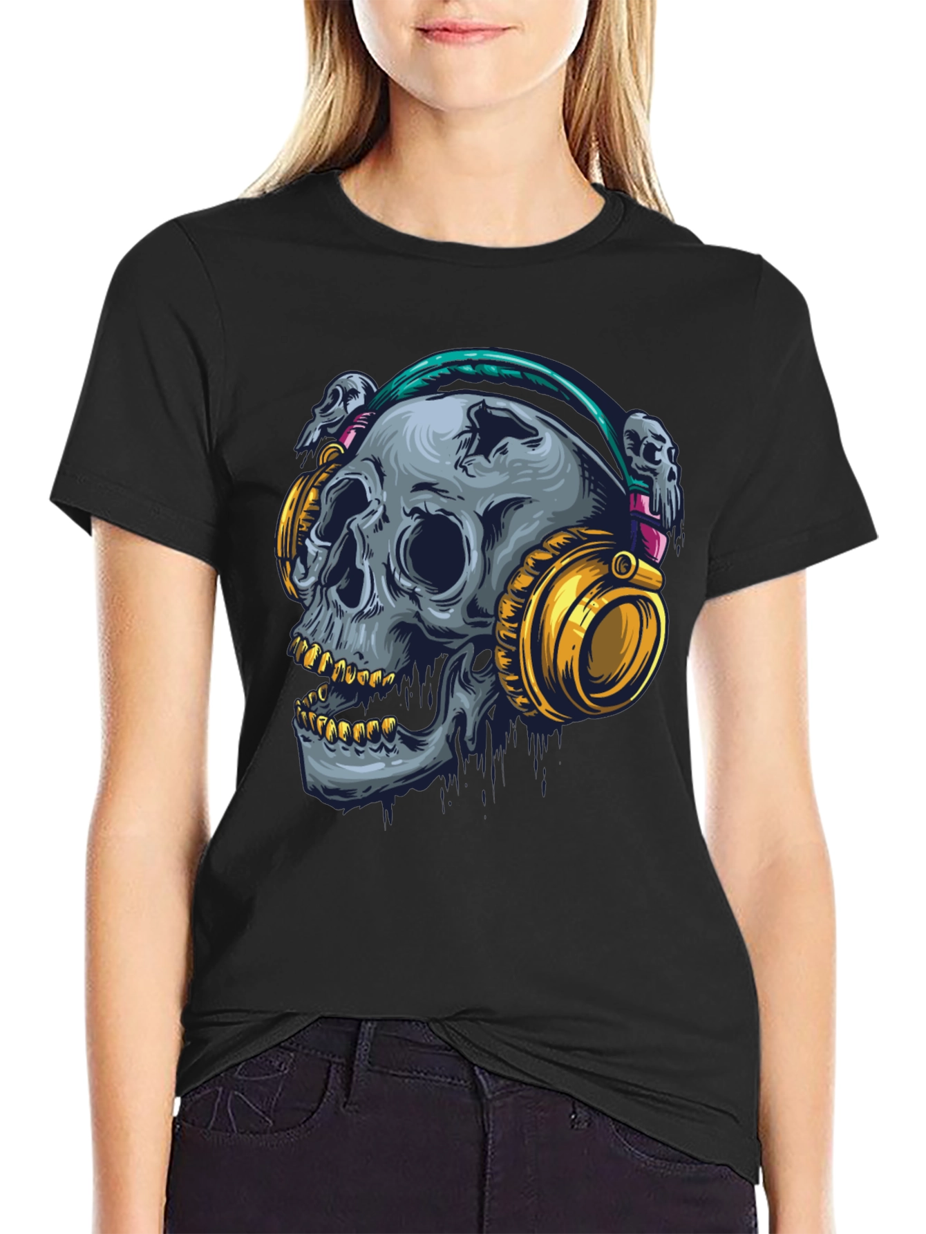 Skull with Headphones Graphic T-Shirt
