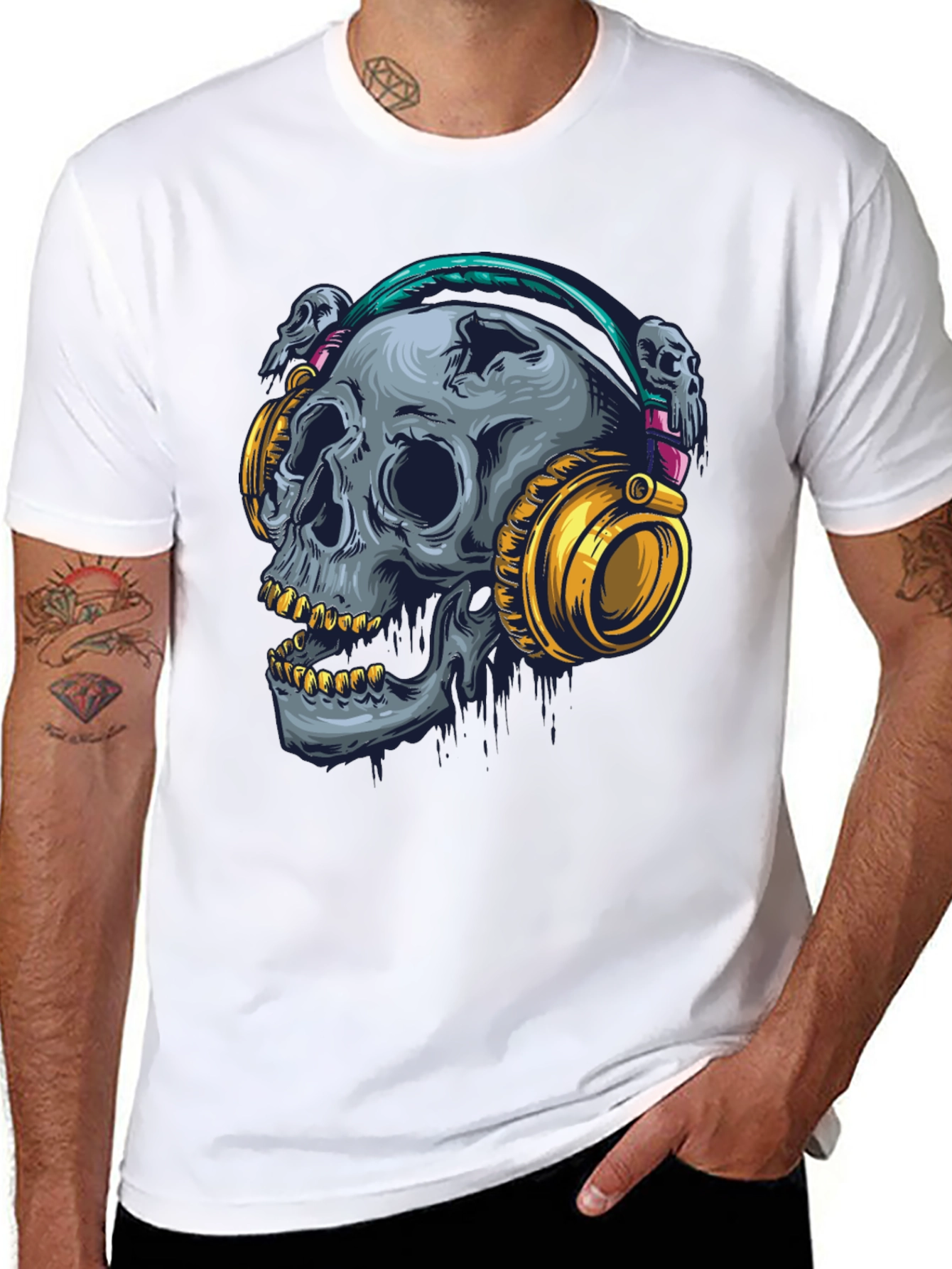 Skull with Headphones Graphic T-Shirt