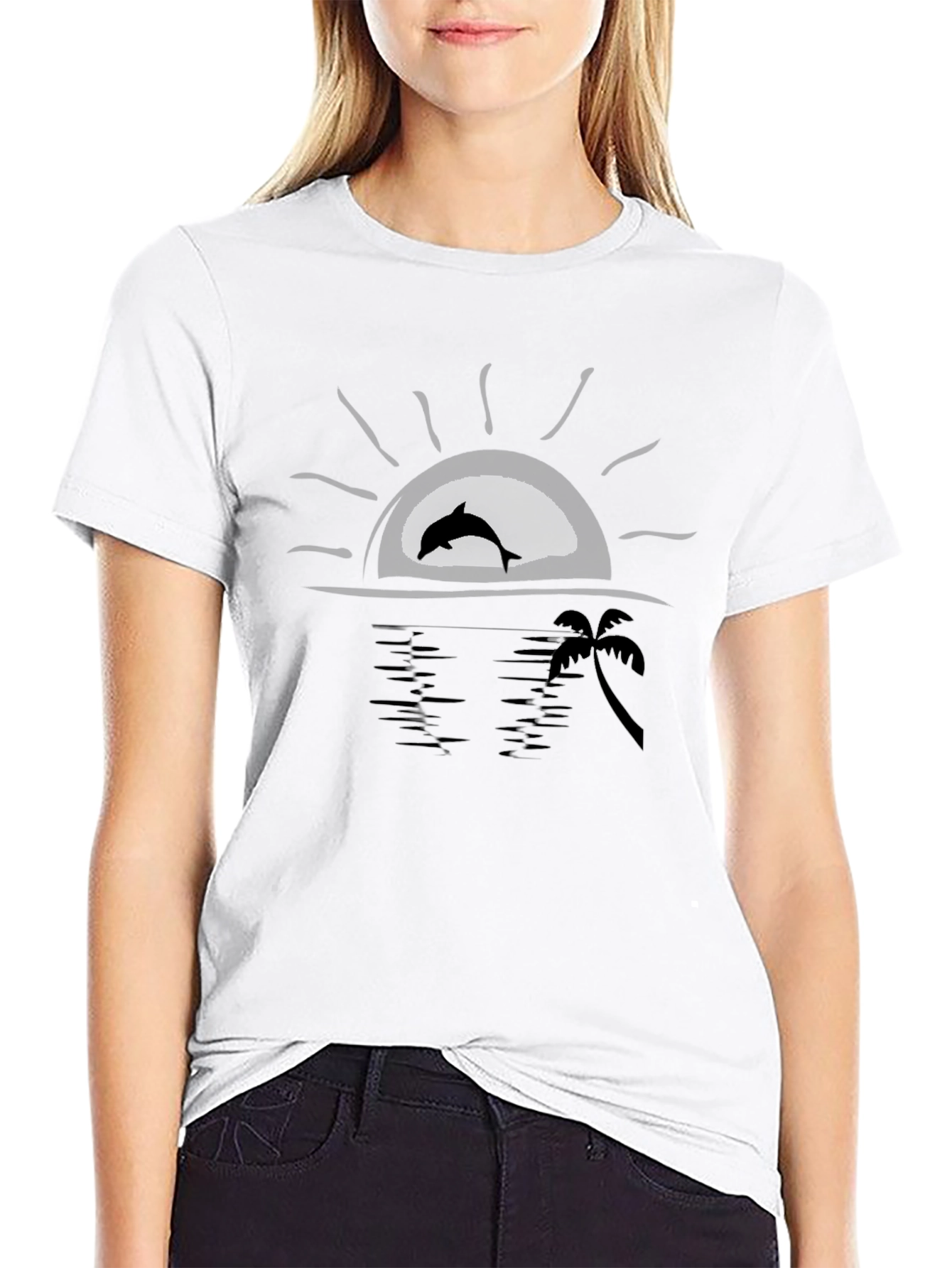 Dolphin Sunset Black T-Shirt