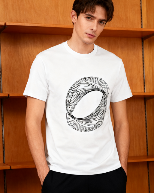 Abstract Circular Lines Art Graphic T-Shirt - 100% Cotton, Versatile for Diverse Occasions