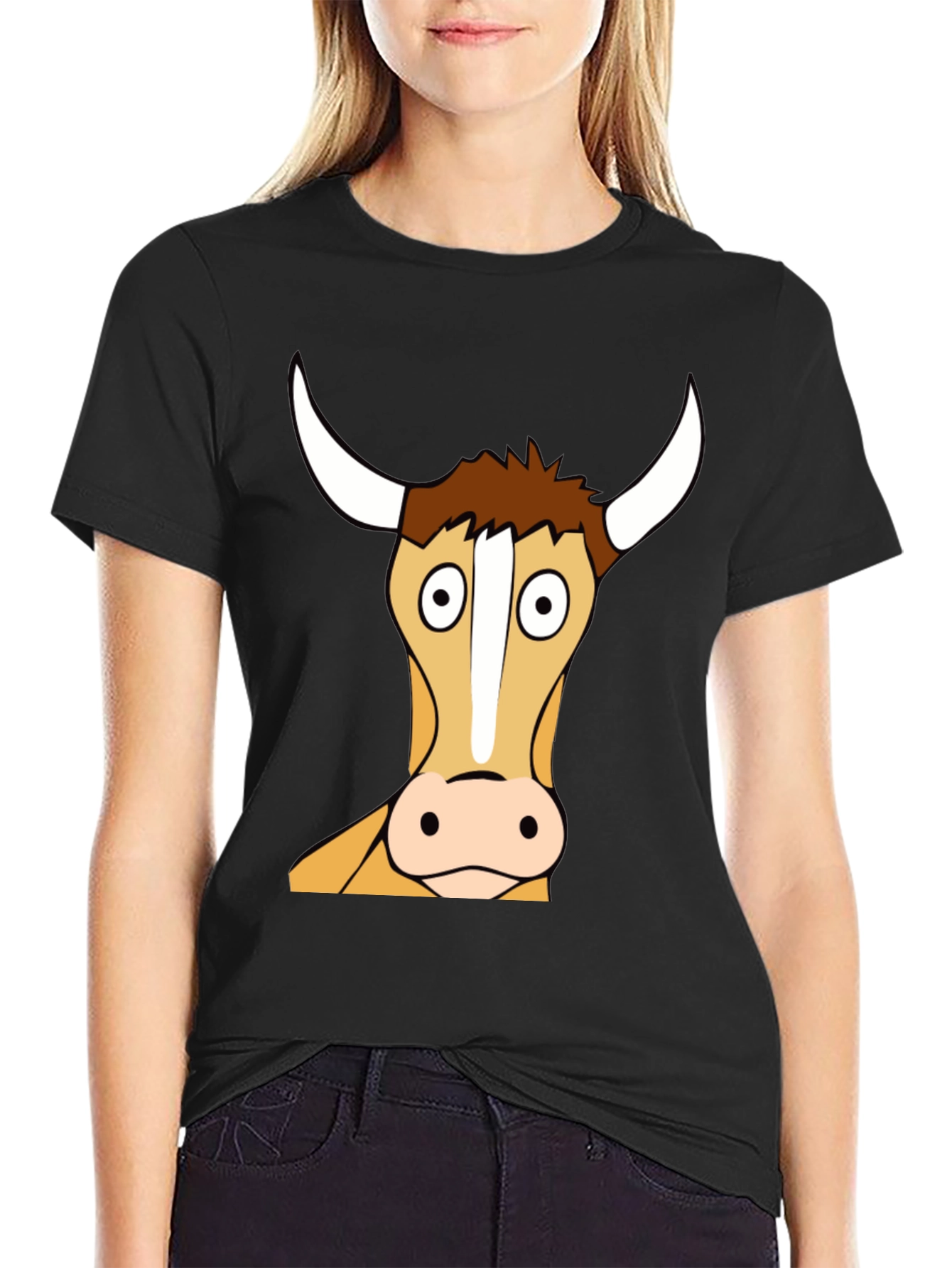 Funny Bull Cartoon T-Shirt - Black