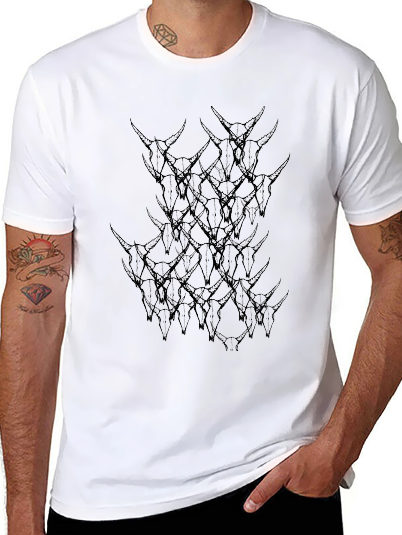 Skull Pile Graphic Print Black T-Shirt