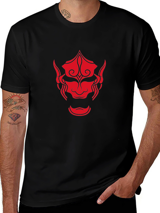Red Oni Mask Graphic Black T-Shirt