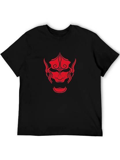 Red Oni Mask Graphic Black T-Shirt